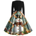 thumbnail image 3 of Christmas Dresses for Women Women's Fashion Vintage Long Sleeve Round Neck Christmas Printed Party Gown Dress for Evening Party,Green,S, 3 of 4