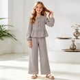 thumbnail image 2 of mgoYE Girl's 2 Piece Fall Winter Outfits Bow Striped Long Sleeve Top and Wide Leg Pants Cute Clothing Sets(Coffee,9-10 Years), 2 of 8