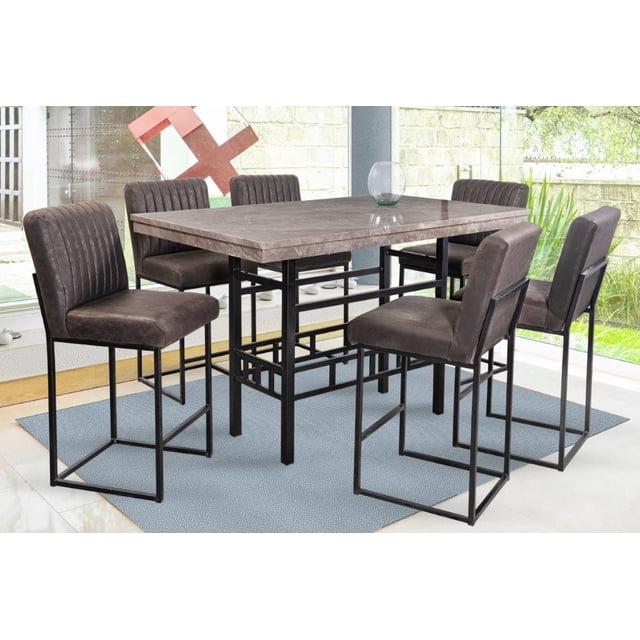 Comedor Coco Alto 6 Sillas Café Tubular y Cubierta de Formica