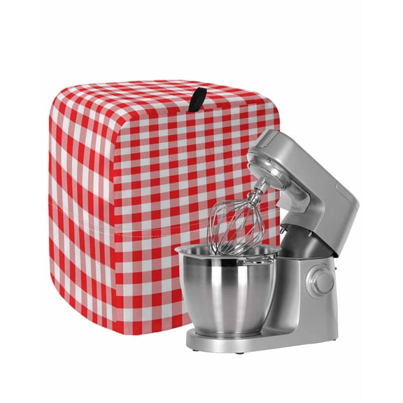 Red White Plaid Stand Mixer Dust Cover with Storage Pocket & Handles,Modern Farmhouse Buffalo Check Gingham Fits All Tilt Head & Bowl Lift Kitchen Appliance Cover Organizer Bag Accessories,6-8 Quart