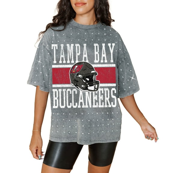 Women's Gameday Couture Gray Tampa Bay Buccaneers Oversized Mini Rhinestone Classic T-Shirt