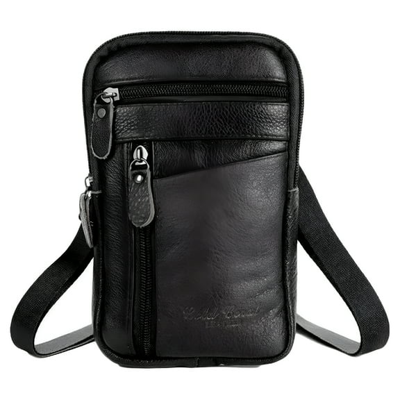 GASTROPOD Men's Genuine Leather Shoulder Messenger Bag Flap Over Man Purse Mobile Phone Key Coin Purse Waist Pack Casual Multi-function Crossbody Bag, Black