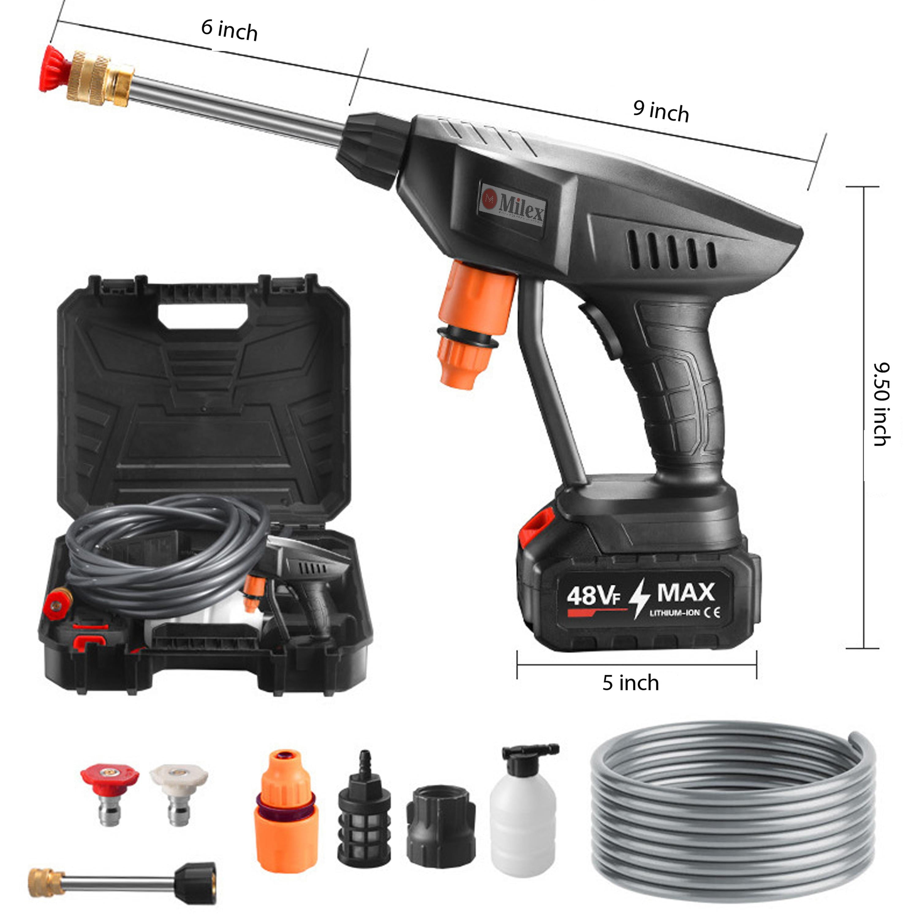 Milex Insta Blast Cordless Portable Pressure Washer, 120 PSI Handheld Power Cleaner with Rechargeable Battery, Foam Sprayer & Multi-Nozzle for Cars, Bikes, Patio & Outdoor Cleaning
