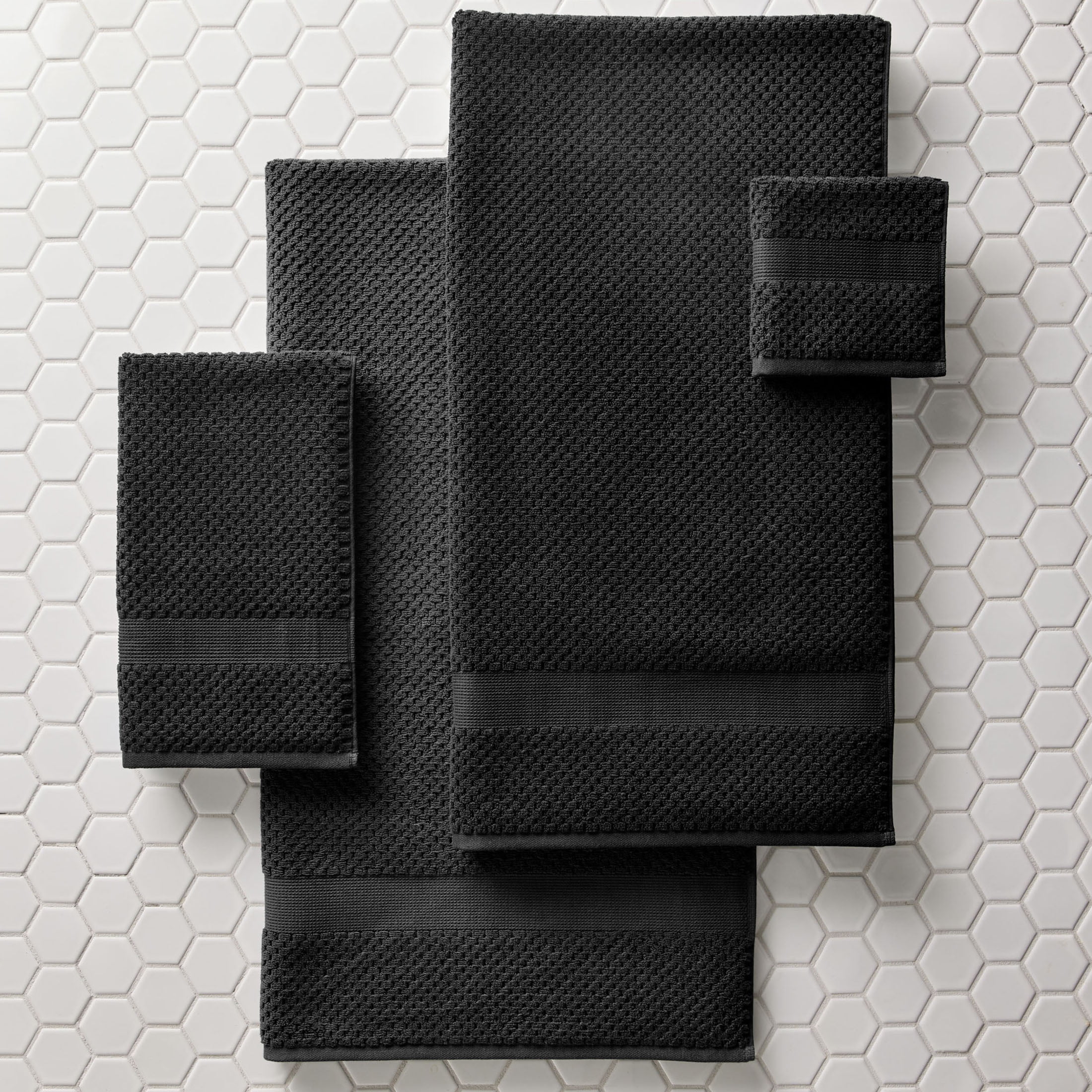 Better Homes & Gardens Signature Soft Cotton Popcorn Textured 6 Piece Bath Towel Set,Rich Black