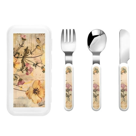 

Cauagu Vintage Floral Butterfly Collage Print 3-Pieces Toddler Cutlery Set Kids Silverware Set with Spoons Forks & Knife Stainless Steel Utensils for Kids Dishwasher Safe
