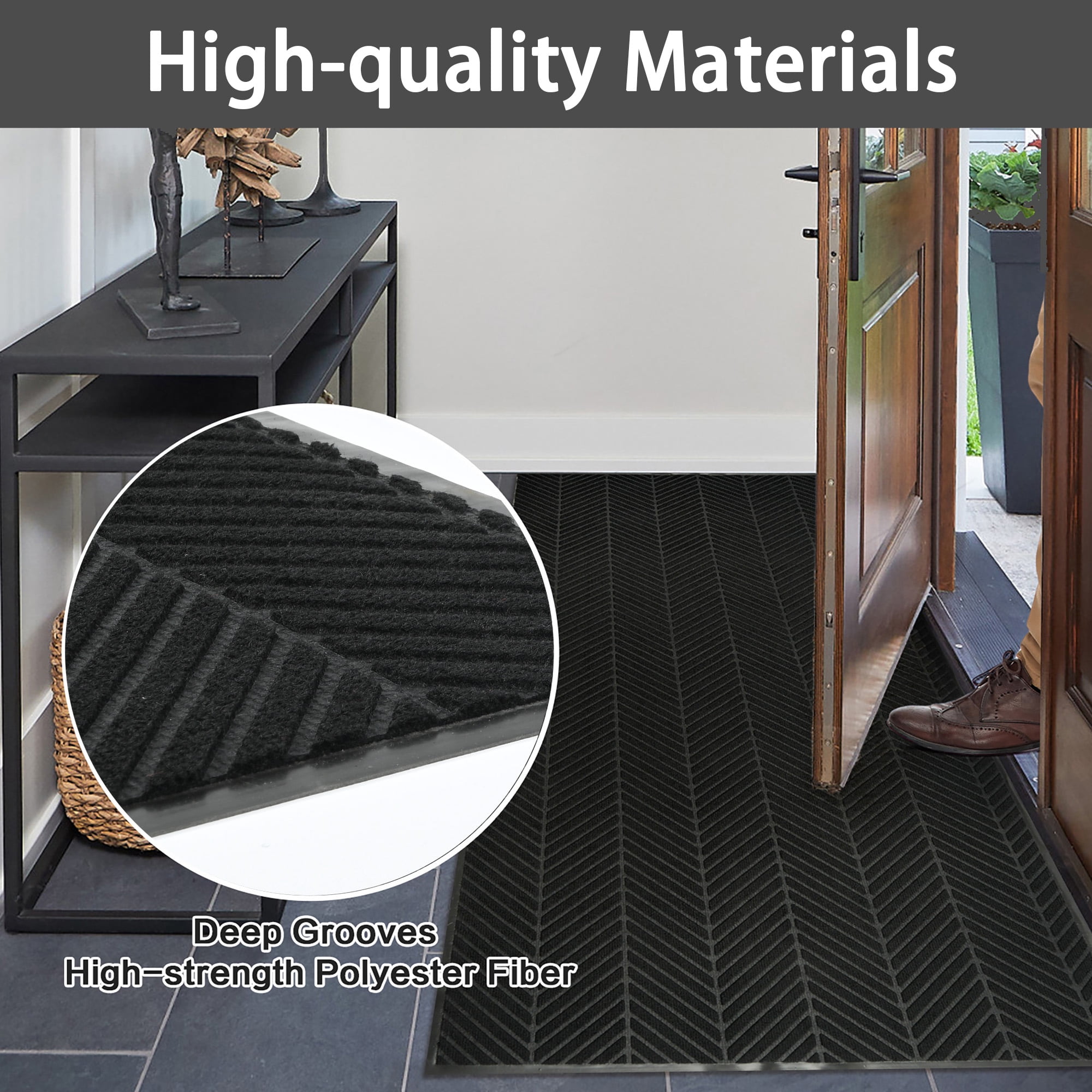 OVYEOFR 3 x 6 ft Striped Entrance Mat, Non Slip Hallway Runner Rug with Rubber Backing, Outdoor Indoor Industrial Carpet Door Mat, Black