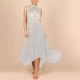 thumbnail image 3 of ClodeEU Women's Halter Neck Fitted Waist Maxi Dress ,Sleeveless Solid Color Pleated Casual Long Dress Silver,Womens Plus M, 3 of 6