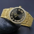 thumbnail image 4 of Mens Roman Numeral Dial Black Face Gold Tone Nugget Style Simulated Diamond Metal Band Watch, 4 of 5