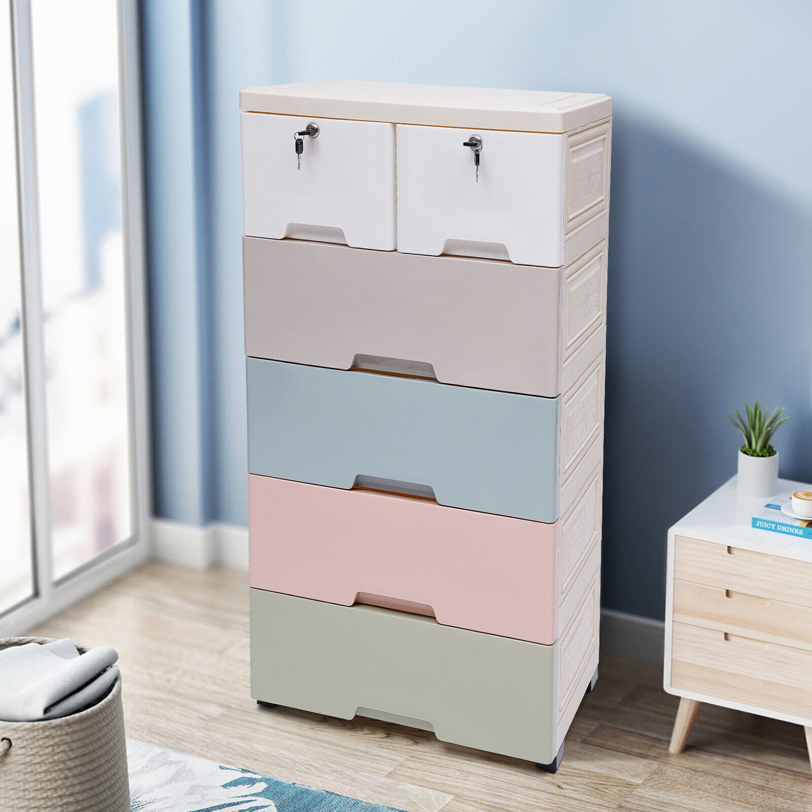 Fichiouy 5-Layer Storage Cabinet Baby Clothes Store Plastic Cabinet with 6 Drawers for Living Room Bedroom, Size: 50, Gray