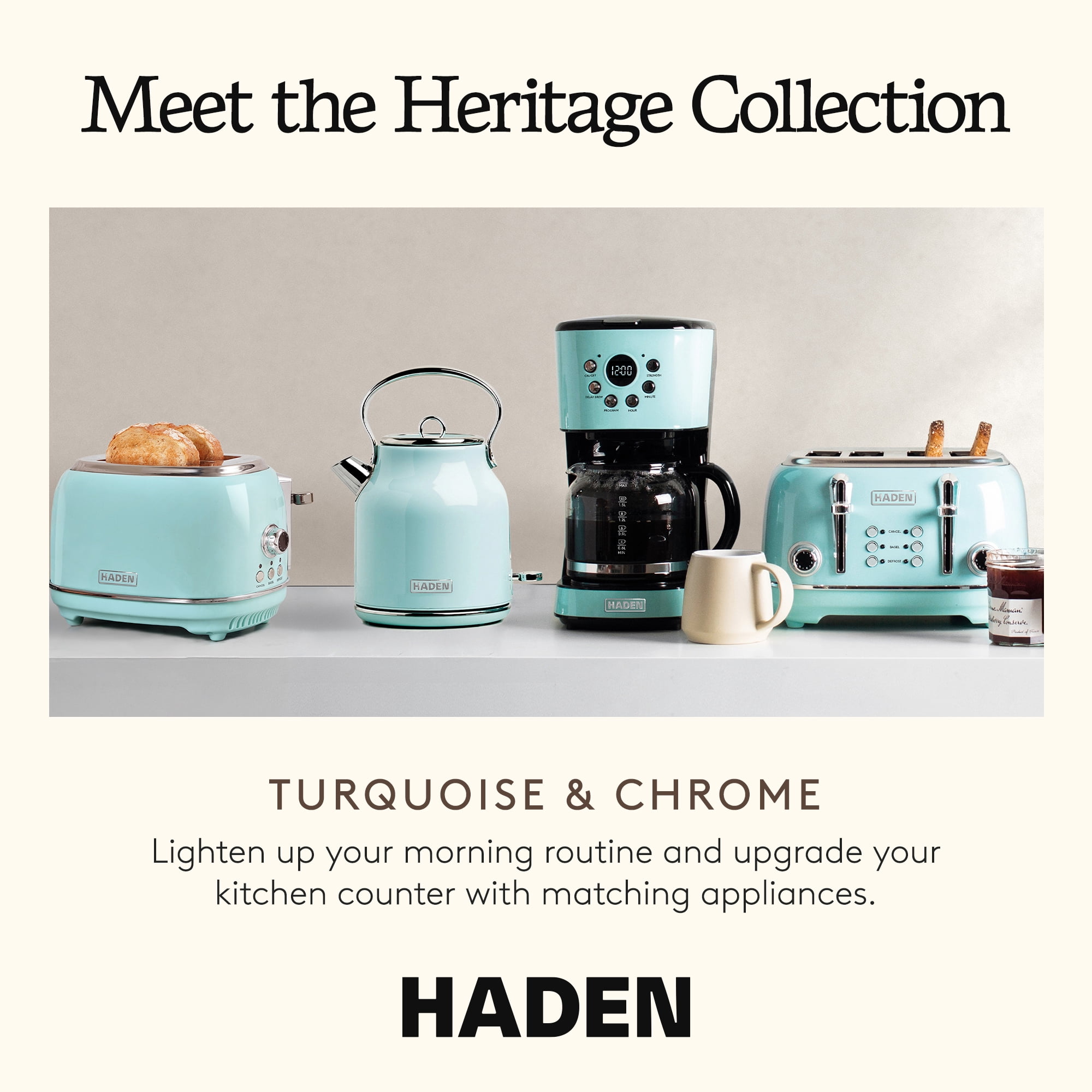 Haden Heritage 1.7 Liter Stainless Steel Electric Tea Kettle, Turquoise - 75004