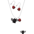 thumbnail image 2 of Delight Jewelry Black Flying Pig with Wings Red Lucky Ladybug Necklace and Dangle Earrings Set, 2 of 6