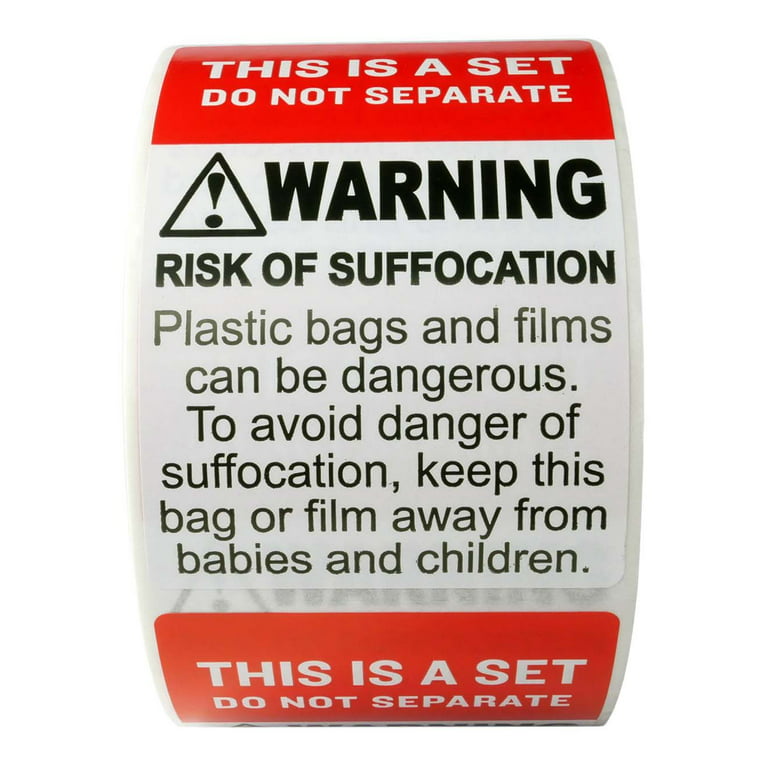 FBA Combo Pack of 1 roll Suffocation Warning Stickers and 1 roll