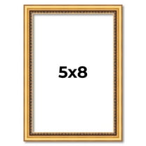 5x8 Frame Beaded Gold Solid Wood Picture Frame | 0.75 Inches Moulding Width | Liscio Oro