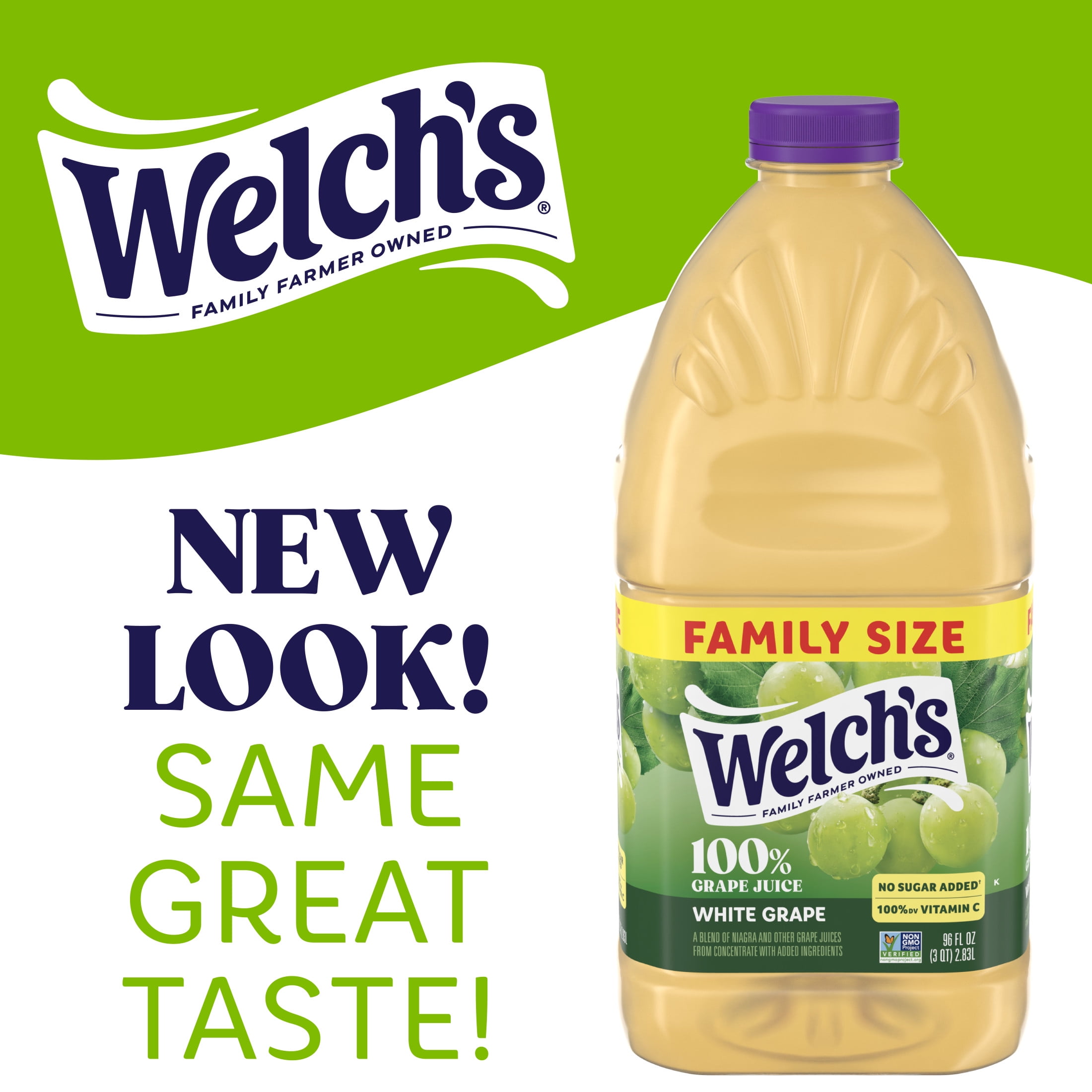 (2 pack) Welch's 100% Grape Juice, White Grape, 96 fl oz Bottle