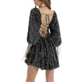 thumbnail image 3 of ZAXARRA Femme Été Sequin Sparkle Robe Demi-Manche Col Carré Dos Découpé une Ligne Robe Courte Robe de Soirée, 3 of 4
