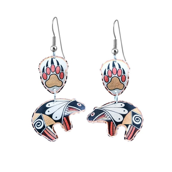 FRONT LINE JEWELRY Southwest Native Bear Earrings/Zuni Bear Earrings/Bear Earrings/Native Earrings -Bear Gifts, Gifts for Women (BlackGraphicMotif)