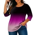 thumbnail image 2 of Qulqfy Fall Womens Graphic Tees Scoop Neck Plus Size Tie Dye 3/4 Length Sleeve Boho Dressy Comfy Casual Spring Knit Womens Tops Summer 3XL, 2 of 8