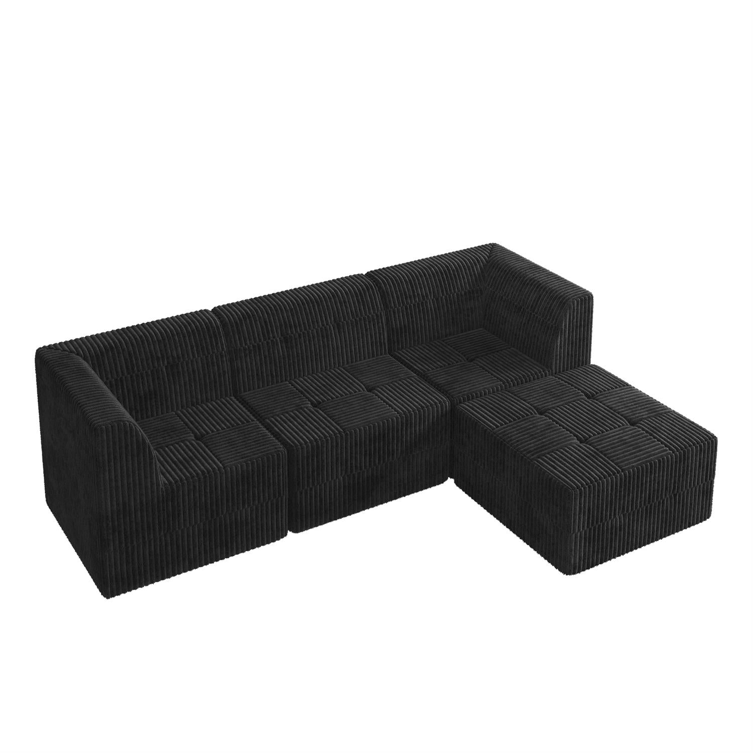 Demi Bonn 97" L-Shaped Modular Sectional Sofa, Modern Minimalist Style DIY Compressed Corduroy Couch for Living Room & Bedroom, Black
