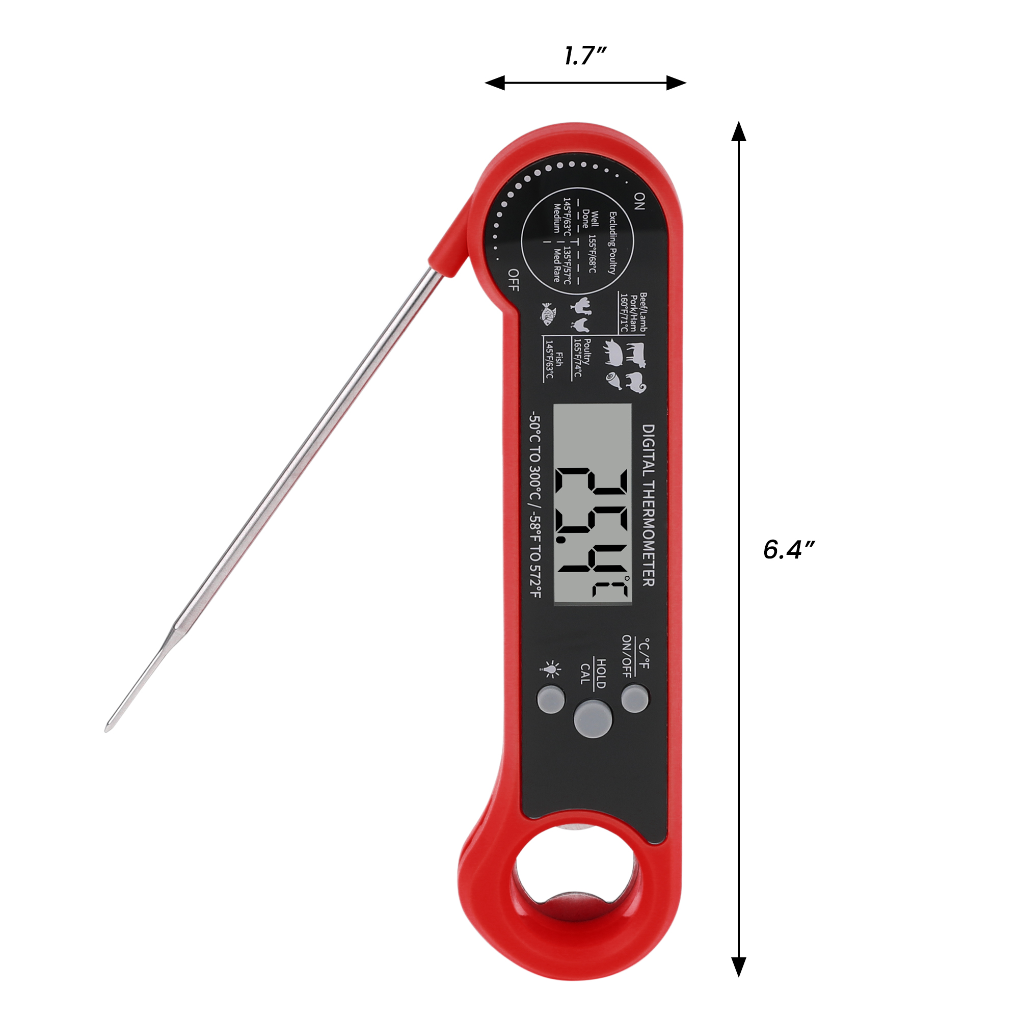Unique Bargains Foldable Instant Read Cooking Thermometer Red 6.4x1.7x0.8 inch