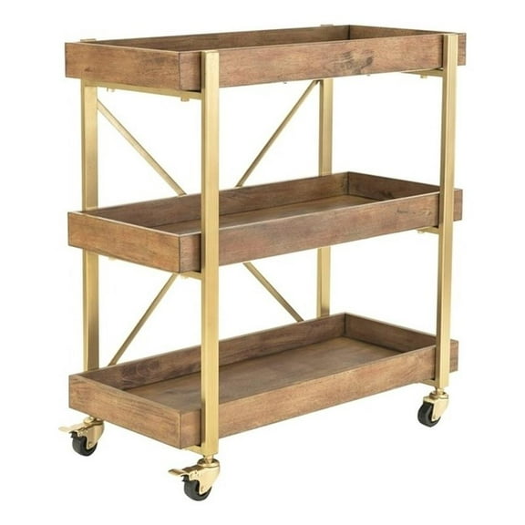 Pemberley Row Wooden Gold Bar Cart Rectangular Smooth-Rolling Unassembled