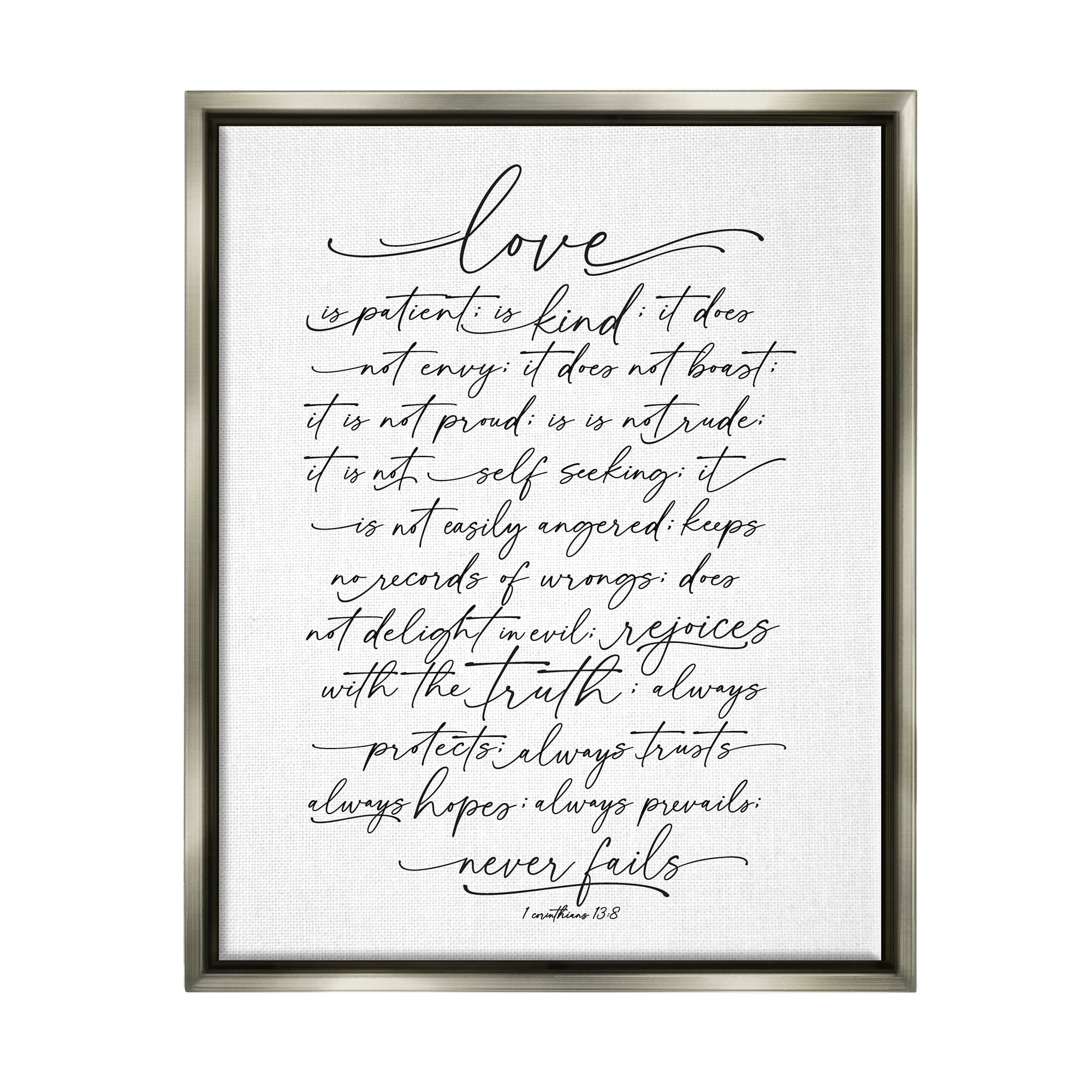 Stupell Industries Heartfelt Love Is Quote Classy Cursive Typography Graphic Art Luster Gray Floating Framed Canvas Print Wall Art, Design by Lettered and Lined