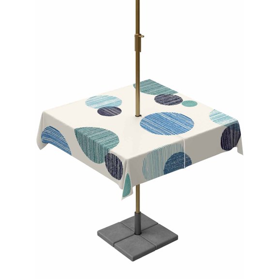 Outdoor Tablecloths with Umbrella Hole & Zipper, Abstract Geometric 60x60 Inch Square Tablecloths, Farmhouse Vintage Polka Dot Teal Blue Waterproof Table Cloth, Patio/Pool/Picnic Table Covers
