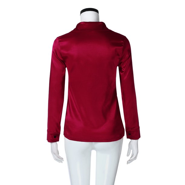 Gibobby Blusas De Manga Larga Para Mujer Camisa Tops Botón de Blusa casual Mujer Blusa de manga larga para mujer(Rojo, XXL)