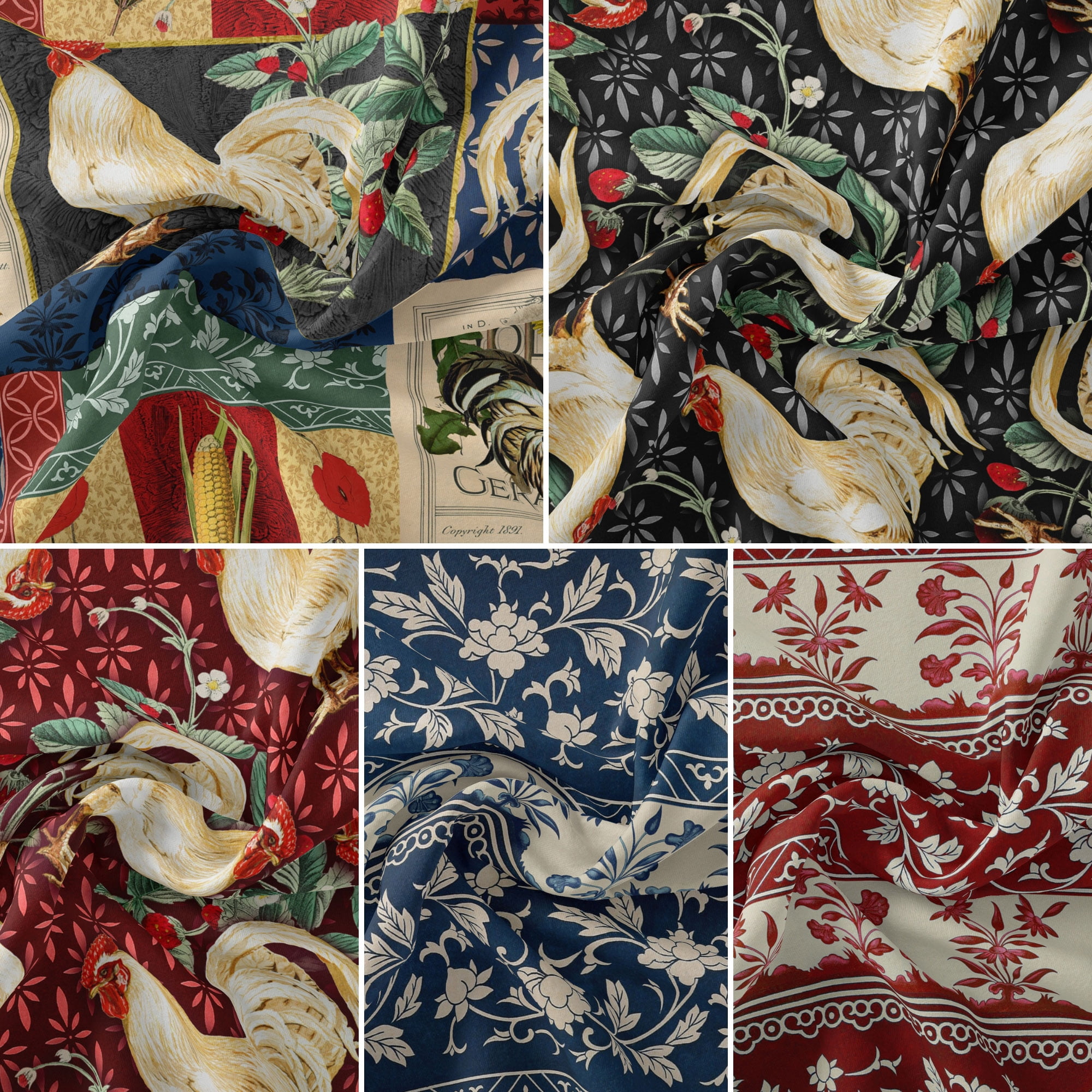 David Textiles 18" x 21" 100% Cotton Counrty Lane, Multi-color, for Quilting & Sewing, 5 Pieces