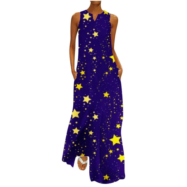SMihono Robe Maxi Bohème d'Été pour Femmes Grande Taille Mode d'Été pour Femmes Imprimée à Col en V Sans Manches à Enfiler avec Poches Robe de Plage Évasée Robe Soleil