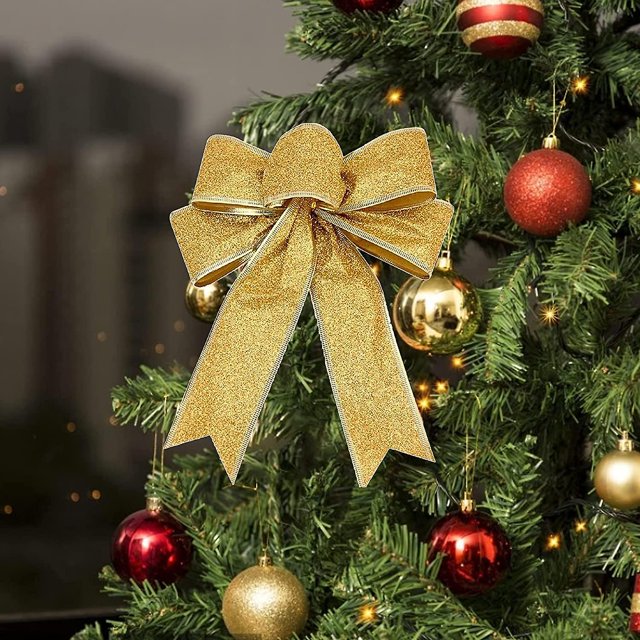 Decoración de Navidad con lazo de cinta, adorno de regalos de Navidad con lazo brillante, regalos para envolver regalos para árbol de Navidad, fiesta, guirnalda, corona, regalos, mesa, Ch. Afortunado Sencillez