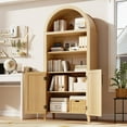 thumbnail image 6 of 5 Tier Arched Bookcase with Rattan Doors, Modern Bookshelf Storage Cabinet, Open Display Shelf, for Home Office Living Room, Natural, 6 of 8