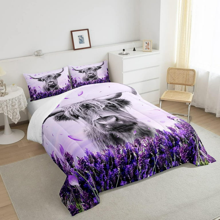 YST Highland Cow Bedding Sets Full Size,Purple Lavender Comforter