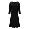 thumbnail image 4 of Zpanxa Plus Size Dress for Women, Solid 3/4 Sleeve Empire Waist Dress, Round Neck Fall Dress Casual Midi T-Shirt Dress Black XXL, 4 of 5
