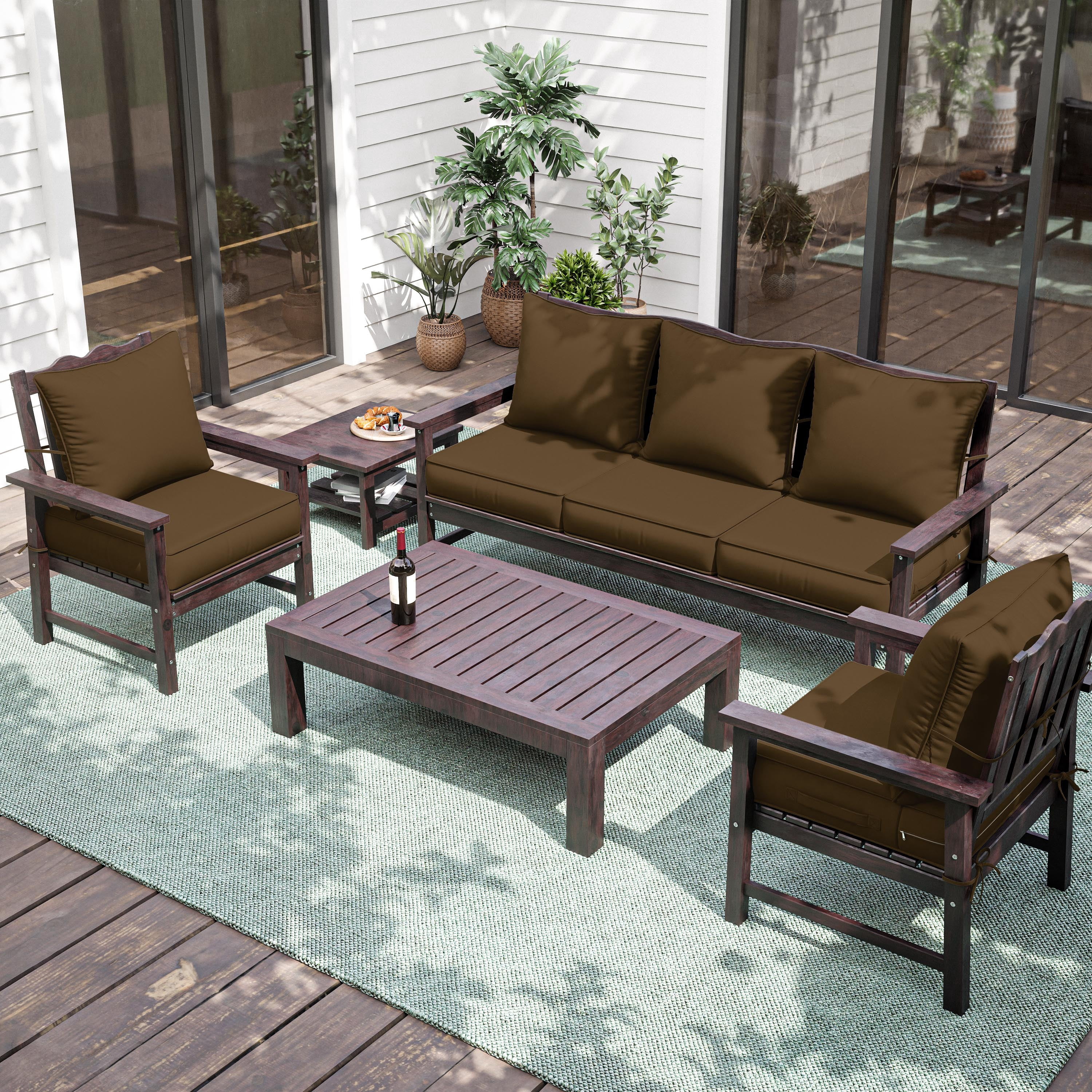 Kimunuk Outdoor Seat Cushion Set, 22" X 24" X 4" Water-Resistant & Fade-Resistant Patio Furniture Replacement Cushions with Handle and Straps for Sofa Chair, Chocolate