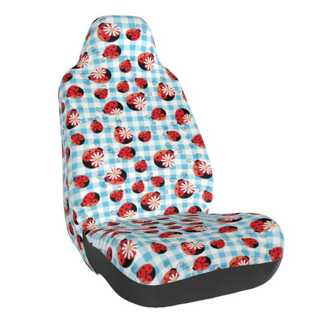 Wukai Flowers and Lady Bugs Full Set Car Seat Covers with Soft Padding Universal Auto Front Seats Protector and Cushion Mat
