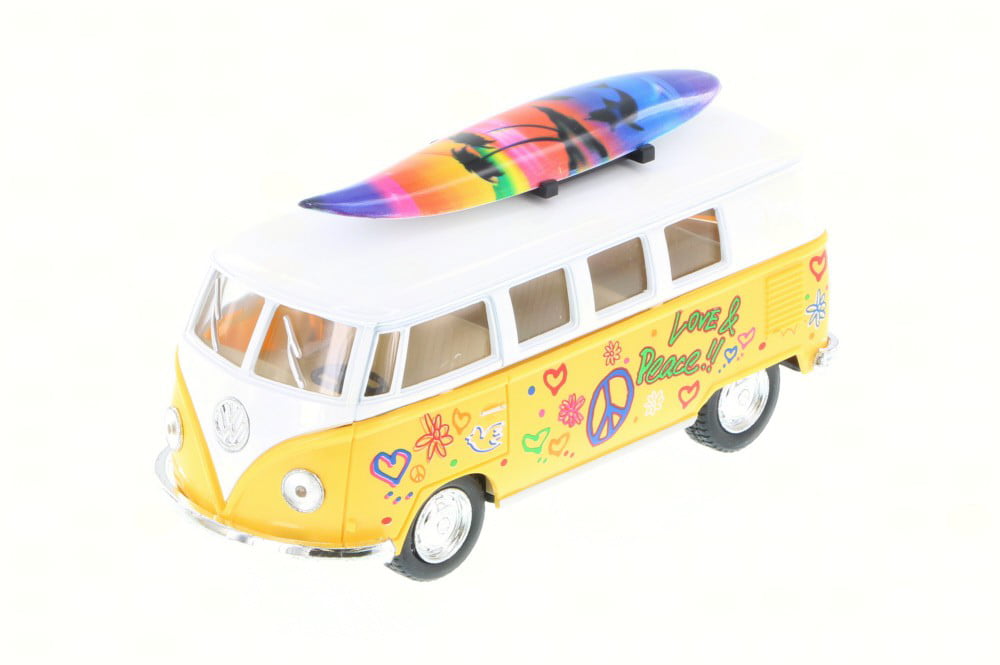 KINSMART 1:32 1962 VOLKSWAGEN CLASSICAL BUS WITH SURFBOARD AND DECALS Set Of 4 