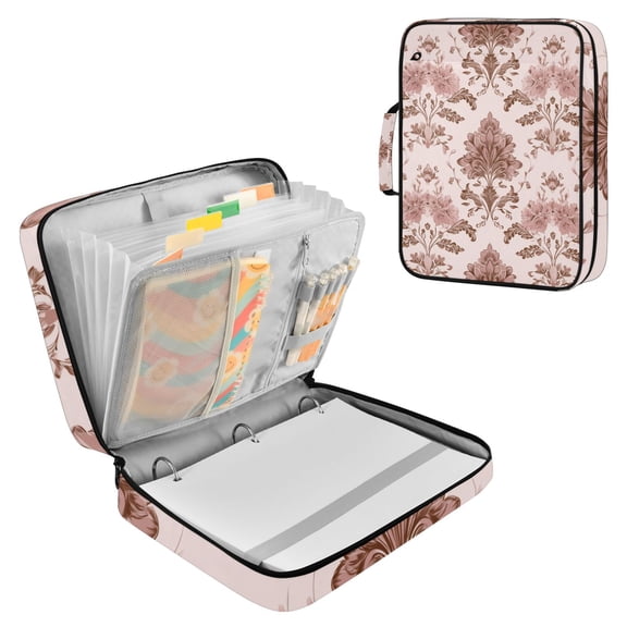 Chic Abstract Flower Pattern Accordion File Organizer Expanding File Folder 3-Ring Binder Bag 500 Sheets A4 Size