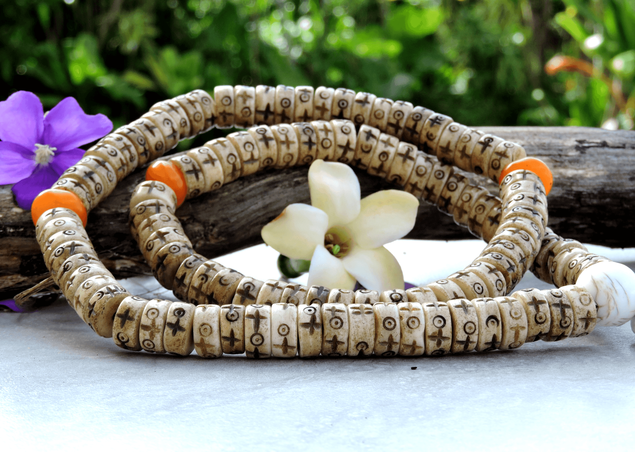 Yoga Meditation Carved Yak Bone 108 Prayer Beads Mala Necklace