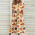 thumbnail image 3 of Women's Halloween Print Round Neck Midi Dress with Pockets Short Sleeve Loose Casual Dress Plus Size for Fall Daily Outfit Yellow XL, 3 of 6