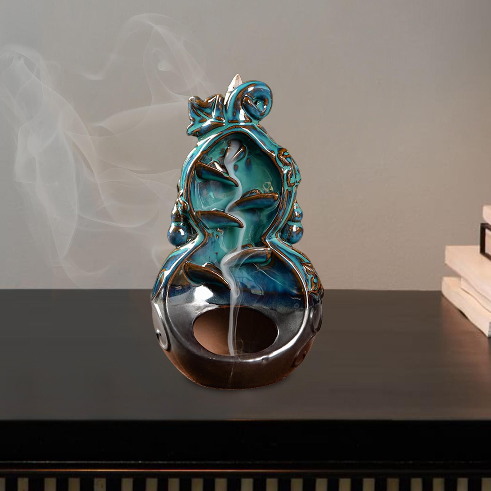 WLPZXP Gourd Backflow Incense Burner Art Crafts Aroma Ornament Waterfall Incense Holder Blue