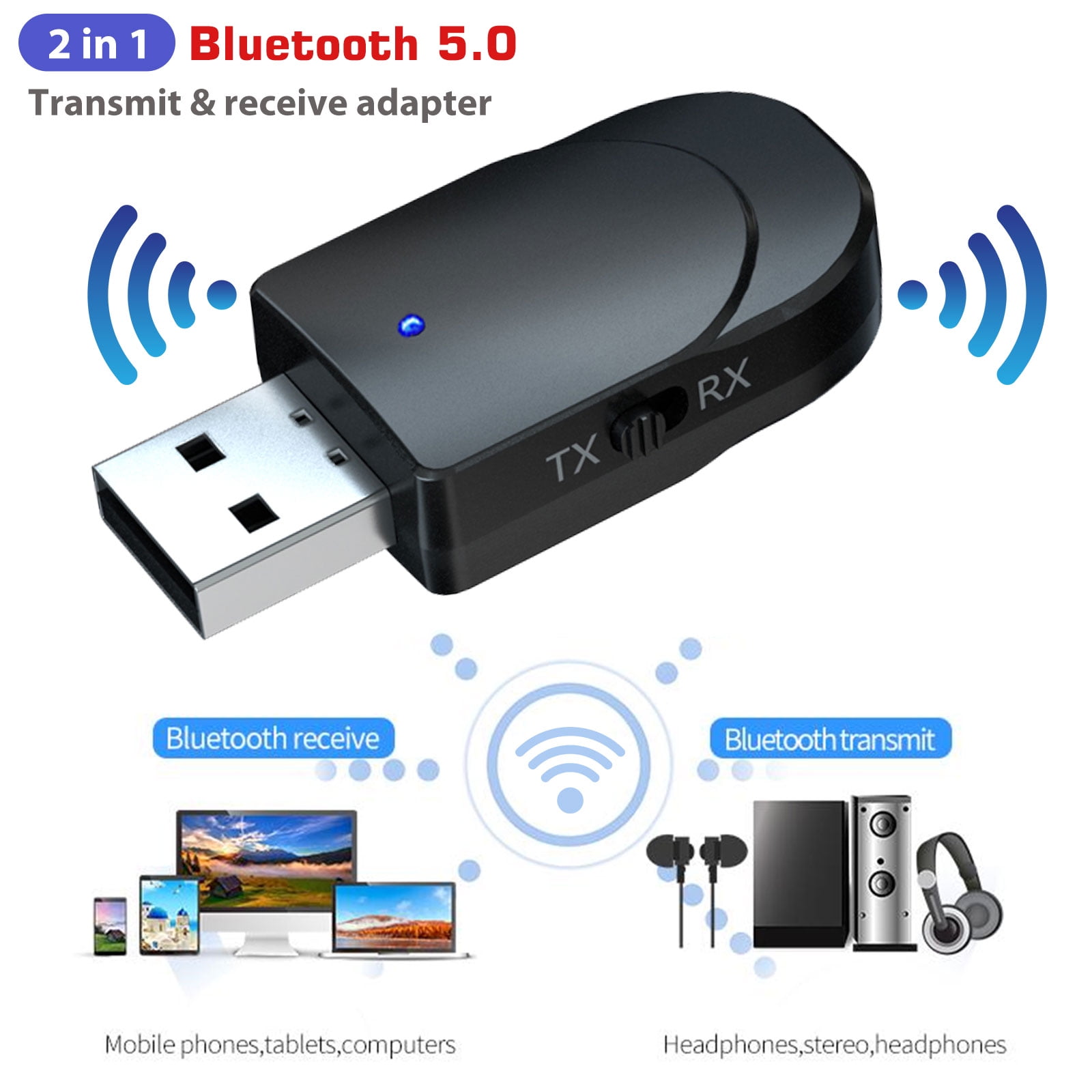 2in1 USB Wireless Bluetooth 5.0 Stereo Audio Music Transmitter Adapter For TV 