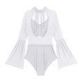 thumbnail image 6 of TiaoBug Women Gymnastics Leotard Flare Sleeve Backless Rhinestone Skating Bodysuit Dancewear White XXL, 6 of 7