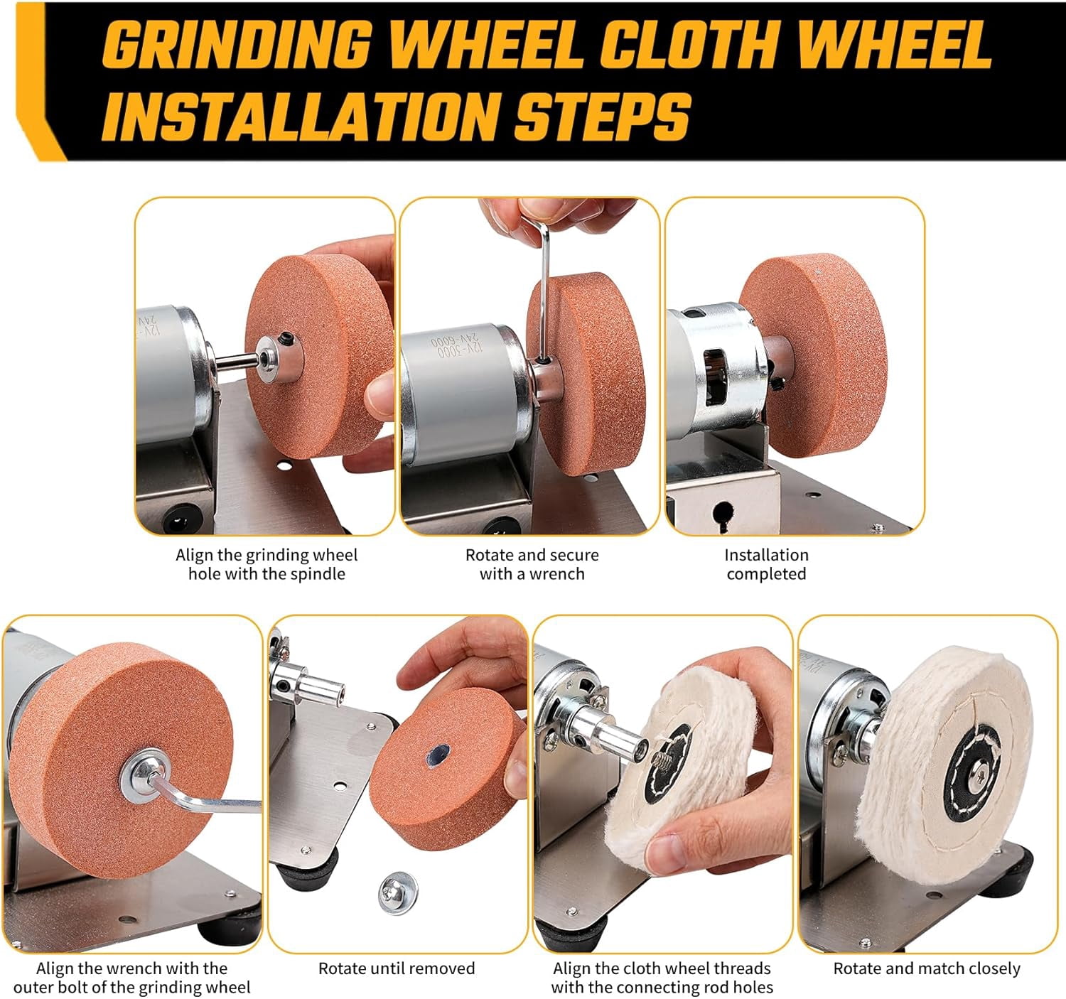 Mini Bench Grinder with 3 Wheels, Electric Multi-Purpose Grinding Machine for Metal, Wood, Knife Making, Jewelry Buffing, 6.3 x 3.5 inch Base