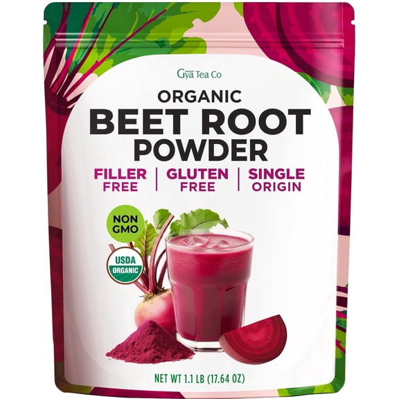 Gya Tea Co USDA Organic Beet Root Powder for Smoothies, Baking 1.1 lb (17.64 oz) - Raw Beetroot Superfood for Heart Health & Energy - Non-GMO, Vegan, No Sugar Added