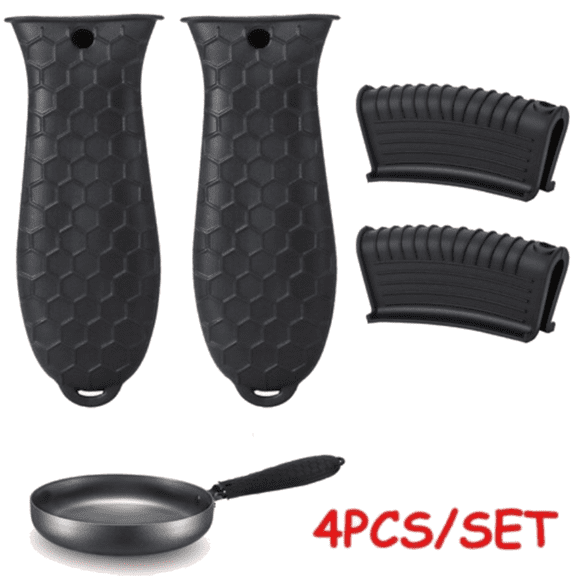 4 Pack Cast Iron Handle Cover, Silicone Hot Handle Holder, Assist Handle Holder, Non-Slip Pot Holder Sleeve, Pot Handle Covers Heat Resistant Potholder Cookware Silicone Cast Iron Handle Cover