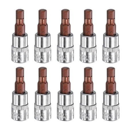 Uxcell 10pcs H5 Hex Bit Socket 1/4 Square Drive Metric Extension Impact Bit Power Nut Driver Set S2 & CR-V Steel Socket Ratchet Wrench Bits Silver Red