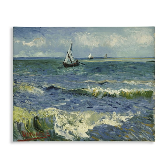Stupell Industries Classical Seascape with Boat Nautical & Beach Painting Wrapped Canvas Art Print Wall Art, 20 x 16