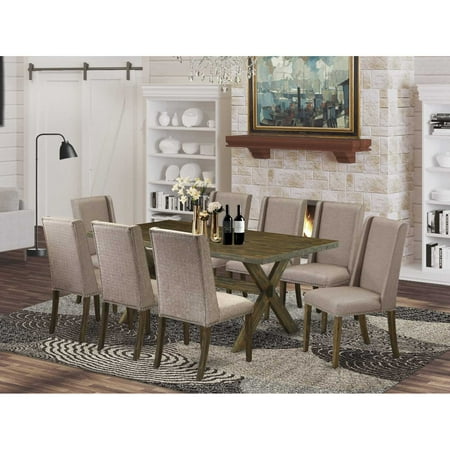 East West Furniture X027EL207-9 – 9-Piece Kitchen Table Set – 8 Padded Parson Chairs and a Rectangular Table Solid Wood Frame East West Furniture X027EL207-9 – 9-Piece Kitchen Table Set – 8 Padded Parson Chairs and a Rectangular Table Solid Wood Frame