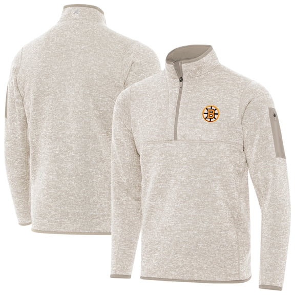 Men's Antigua Oatmeal Boston Bruins Fortune Quarter-Zip Pullover Jacket