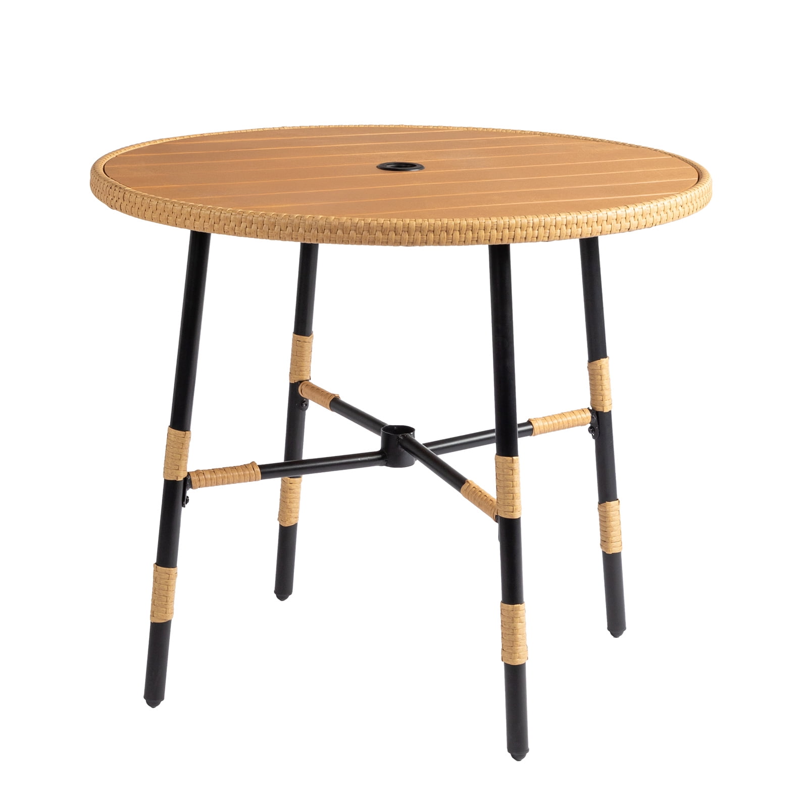 30-Inch Round Black Folding Bistro Table With Umbrella Hole - Metal Outdoor Patio Table (No Assembly)-634942